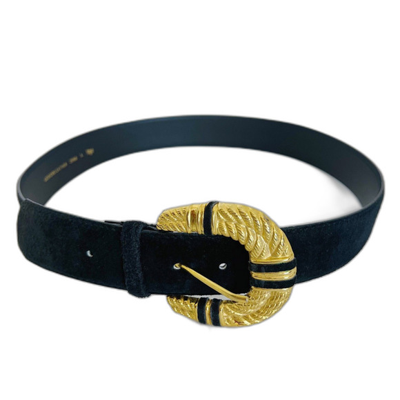 Magid Black Suede Belt Gold Statement Buckle Vintage 90s y2k Women's Size L - Picture 2 of 6